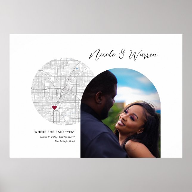 Las Vegas Map Wedding Engagement Photo Gift Poster (Front)