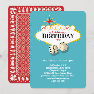 Las Vegas Marquee Birthday Party Aqua Invitation