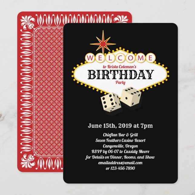 Las Vegas Marquee Birthday Party Black Invitation (Front/Back)