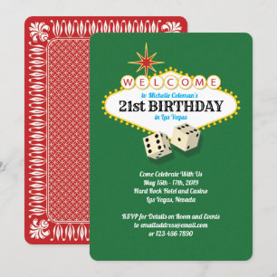 Las Vegas Marquee Birthday Party Green Invitation