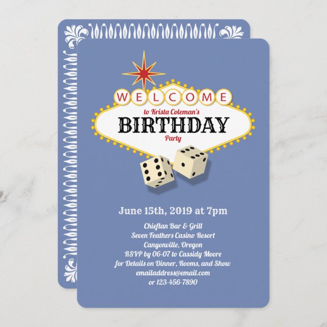 Las Vegas Marquee Birthday Party Hydrangea Invitation (Front/Back)