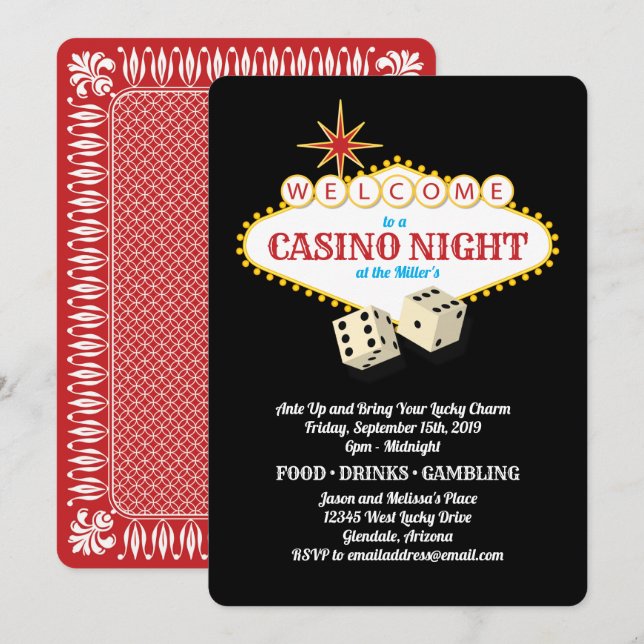 Las Vegas Marquee Casino Night Black Invitation (Front/Back)