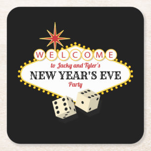 Las Vegas Marquee New Years Eve Party Square Paper Coaster