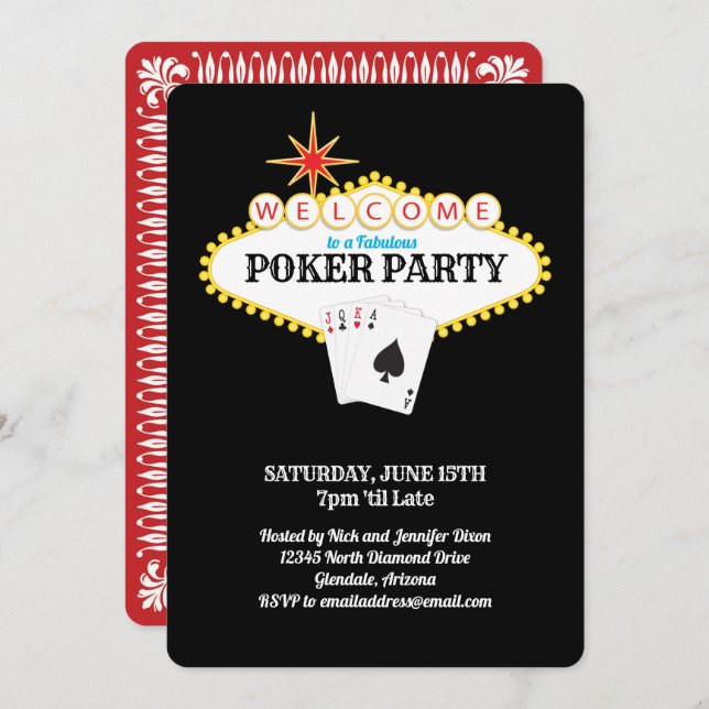 Las Vegas Marquee Sign Poker Party Invitation (Front/Back)