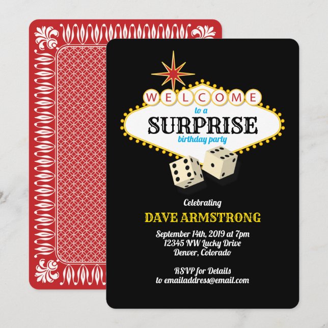 Las Vegas Marquee Surprise Birthday Party Invitation (Front/Back)