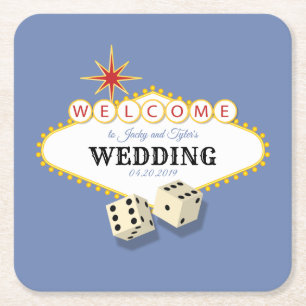 Las Vegas Marquee Wedding Square Paper Coaster
