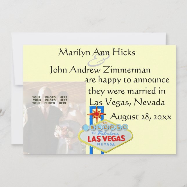 Las Vegas Marriage Announcement with wedding photo (Front)