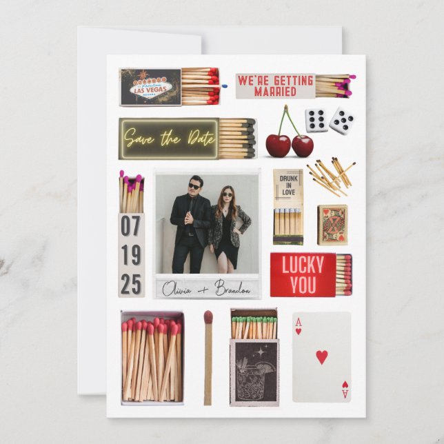 Las Vegas Matchbox Art Photo Wedding Save the Date Invitation (Front)