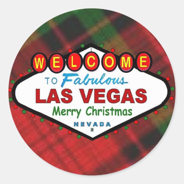 Las Vegas Merry Christmas Plaid Sticker (Front)