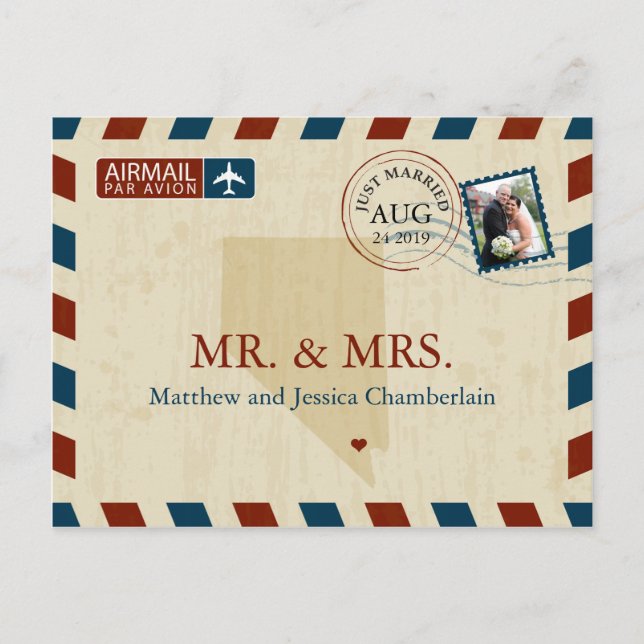 Las Vegas Nevada Airmail | Wedding Thank You Postcard (Front)