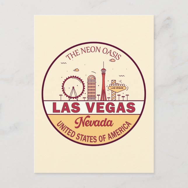 Las Vegas Nevada City Skyline Emblem Postcard (Front)