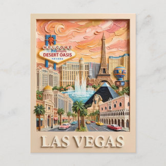 Las Vegas Nevada Impasto Vintage Travel Landmarks Postcard