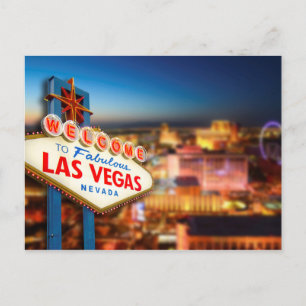 Las Vegas, Nevada sign in front of a city, photo Postcard
