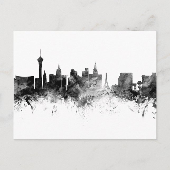 Las Vegas Nevada Skyline Black White Postcard (Front)