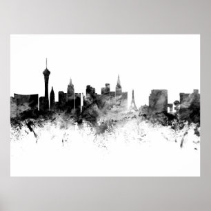 Las Vegas Nevada Skyline Black White Poster