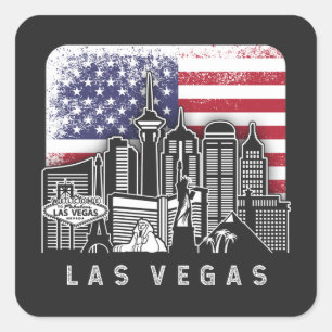 Las Vegas Nevada Skyline Vintage American Flag Square Sticker