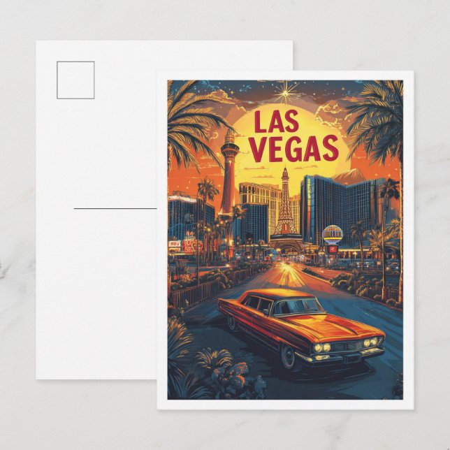 Las Vegas Nevada USA Vintage Illustration Travel Postcard (Front/Back)