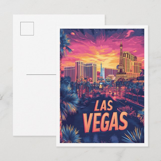 Las Vegas Nevada USA Vintage Illustration Travel Postcard (Front/Back)