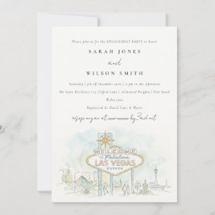 Las Vegas Nevada Watercolor Landscape Engagement Invitation