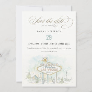 Las Vegas Nevada Watercolor Landscape Wedding Save The Date