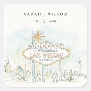 Las Vegas Nevada Watercolor Landscape Wedding Square Sticker