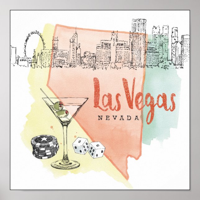 Las Vegas, Nevada | Watercolor Sketch Image Poster (Front)