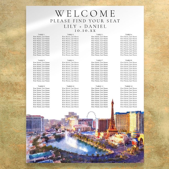 Las Vegas Nevada Watercolor Wedding Seating Chart (Creator Uploaded)