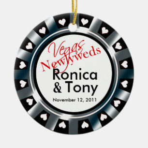 Las Vegas Newlyweds Casino Chip Photo Ceramic Tree Decoration