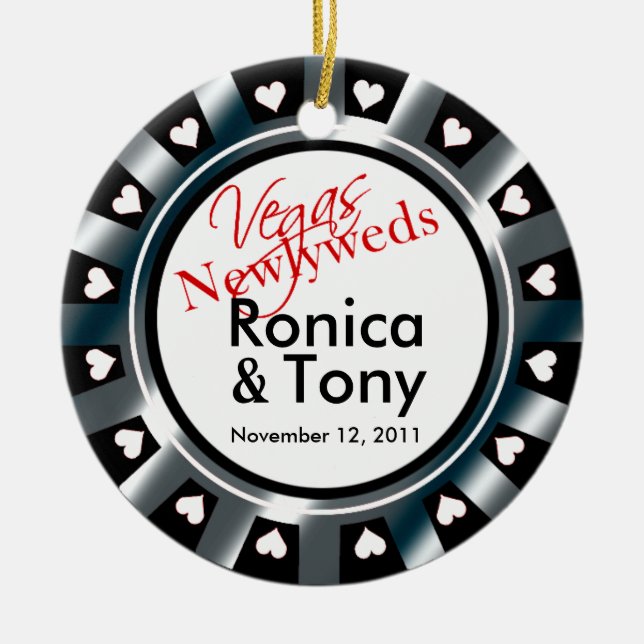 Las Vegas Newlyweds Casino Chip Photo Ceramic Tree Decoration (Front)