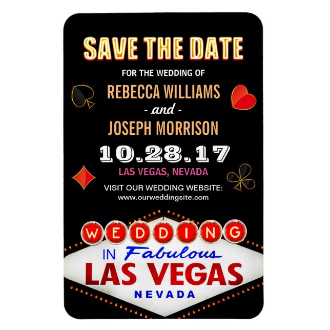 Las Vegas Night Neon Sign - Save the Date Wedding Magnet (Vertical)