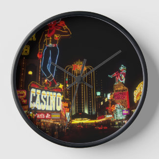 Las Vegas Night Time Neon Lights Casinos Sign Clock