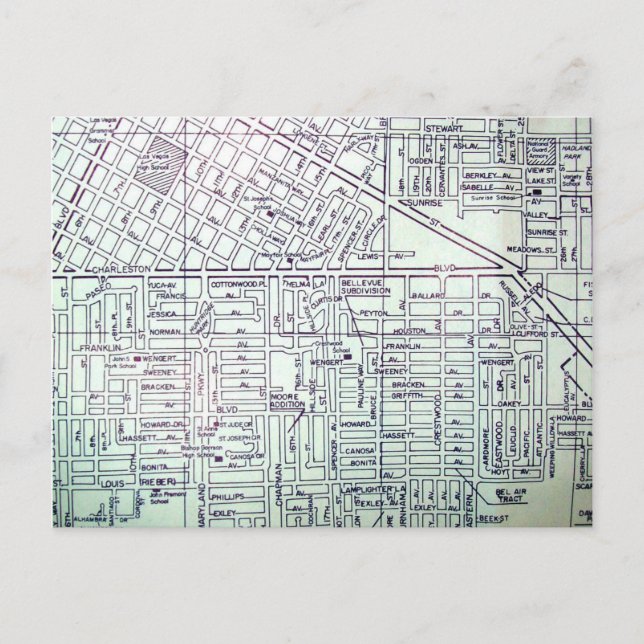 Las Vegas, NV Vintage Map Postcard (Front)