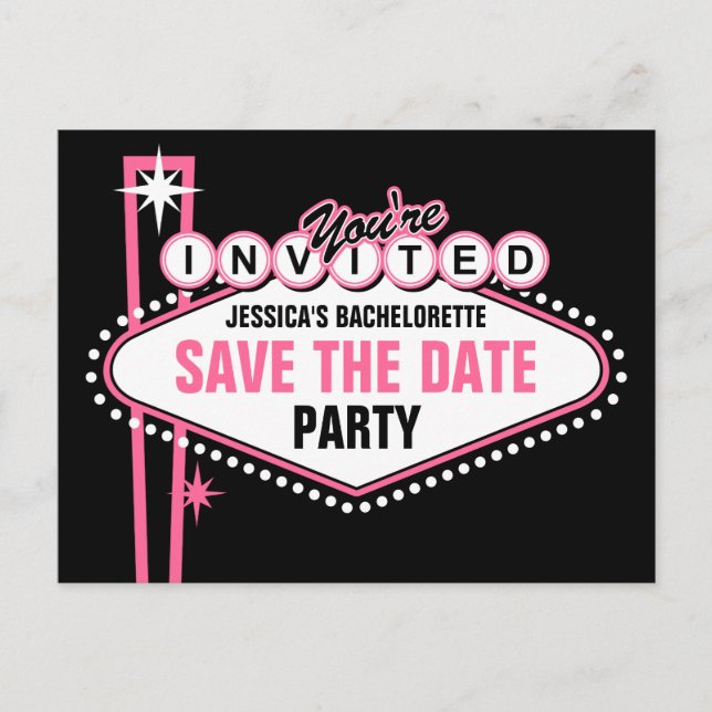 Las Vegas Pink Save The Date Announcement Postcard (Front)