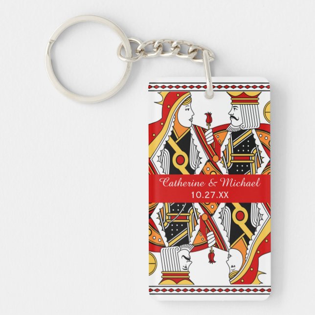Las Vegas Playing Card King & Queen Wedding Favour Key Ring (Front)