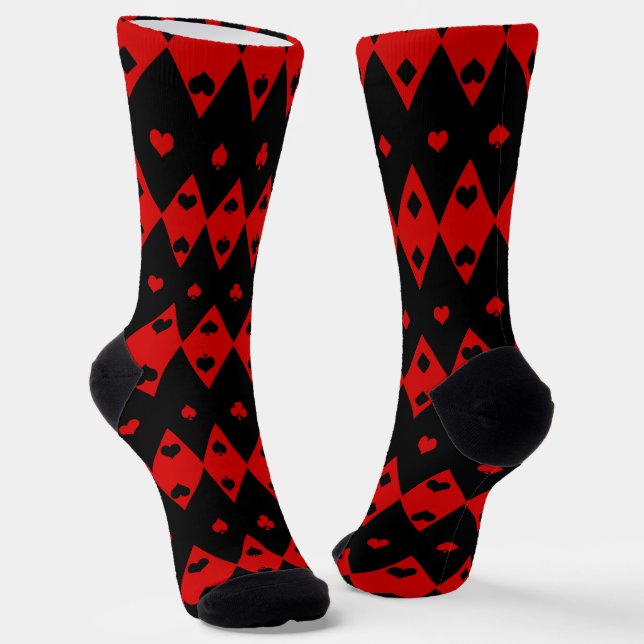 Las Vegas Playing Card Shapes Pattern Socks (Angled)
