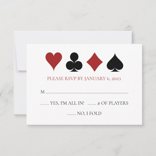 Las Vegas Poker Card Suits Wedding RSVP (Front)