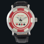 Las Vegas Poker Chip Casino Off White Red Watch<br><div class="desc">This off white and red poker chip style watch would make a fantastic gift for yourself,  or,  for the casino loving person in your life. Personalise the design with a name.</div>