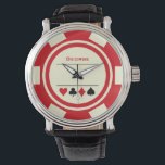 Las Vegas Poker Chip Casino Off White Red Watch<br><div class="desc">This off white and red poker chip style watch would make a fantastic gift for yourself,  or,  for the casino loving person in your life. Personalise the design with a name.</div>