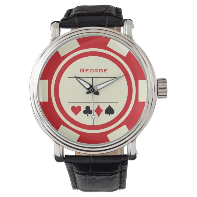 Las Vegas Poker Chip Casino Off White Red Watch (Front)