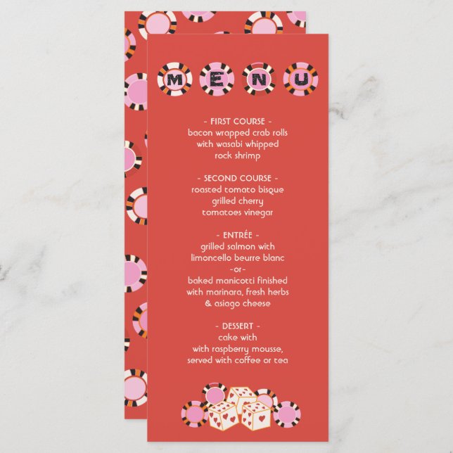 Las Vegas Poker Chip Dice Wedding Buffet Menu (Front/Back)