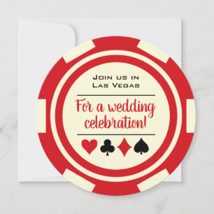 Las Vegas Poker Chip Red and White Wedding Invitation