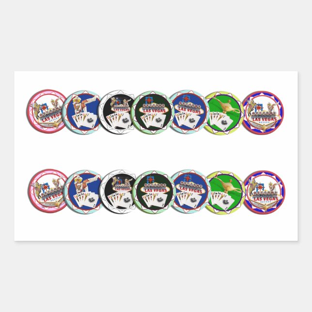 Las Vegas Poker Chip Rows Rectangular Sticker (Front)