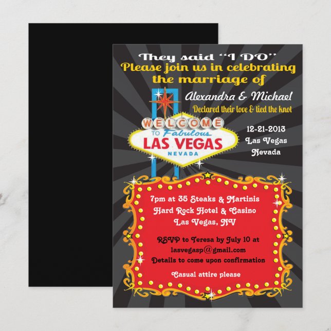 Las Vegas Post Wedding Reception Invitations (Front/Back)