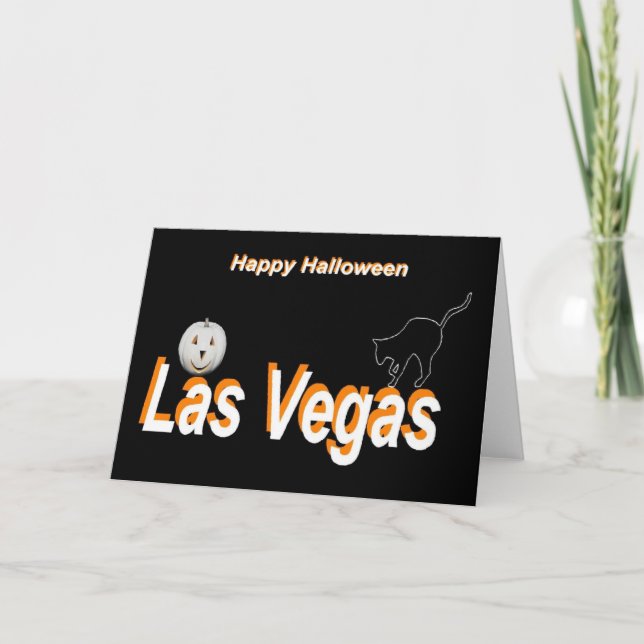 Las Vegas Pumpkin/ Silhouette Cat Halloween Card (Front)