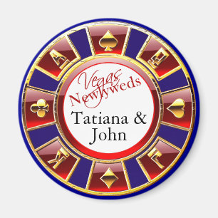 Las Vegas Red Blue Gold Casino Chip Magnet Favour