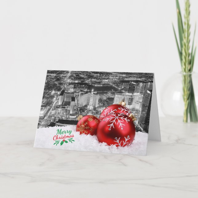 Las Vegas Red Ornaments Christmas Card (Front)