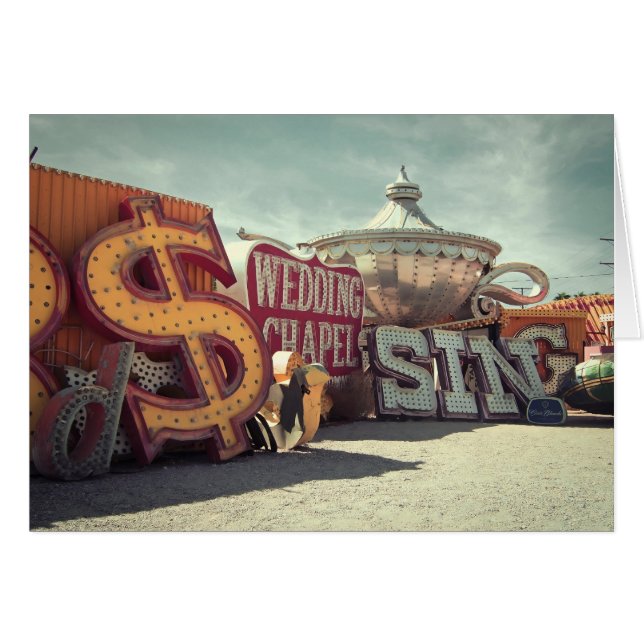 Las Vegas Retro Signs Wedding Thank You Card (Front Horizontal)