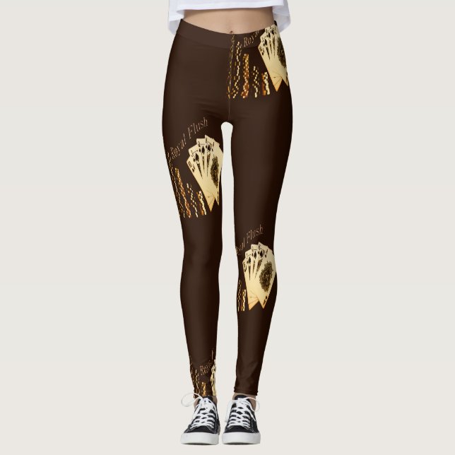 Las Vegas Royal Flush Cards And Chips Poker Leggings (Front)