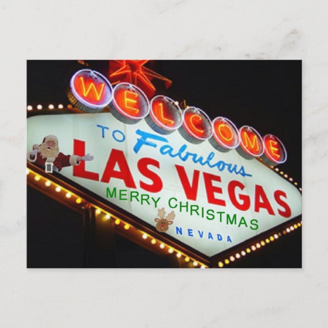 Las Vegas Santa/Reindeer Merry Christmas Postcard (Front)
