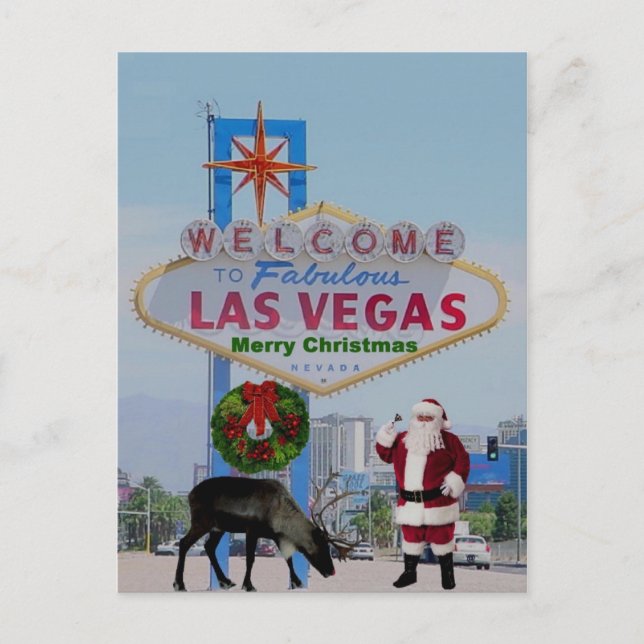 Las Vegas Santa & Rodolph Merry Christmas Postcard (Front)